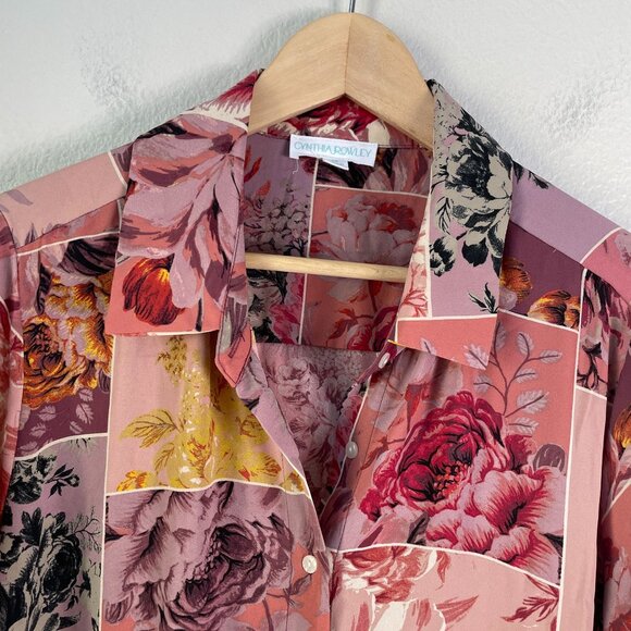 Cynthia Rowley Womens Plus 1X Floral Patchwork Button Up Shirt 3/4 Sleeve Top - Picture 8 of 11